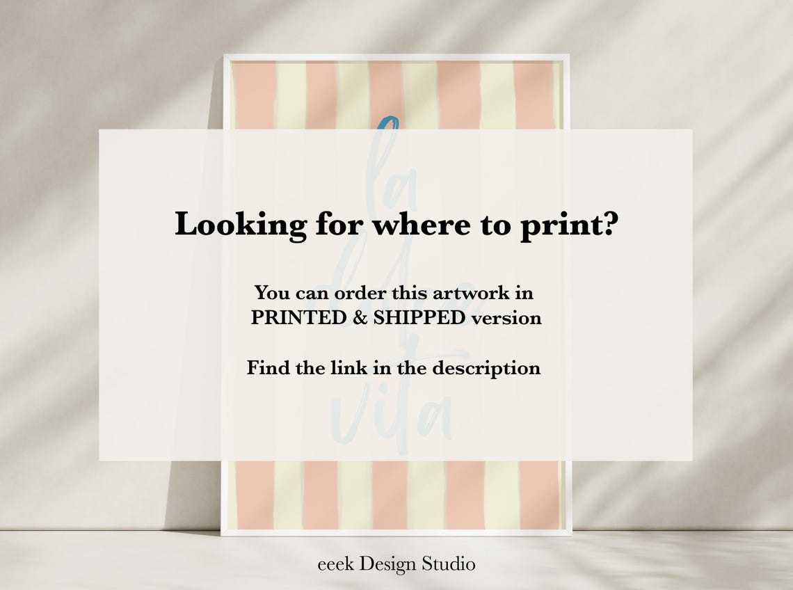 La Dolce Vita Blue Script Quote on Peach Striped Poster Wall Art - Image 6
