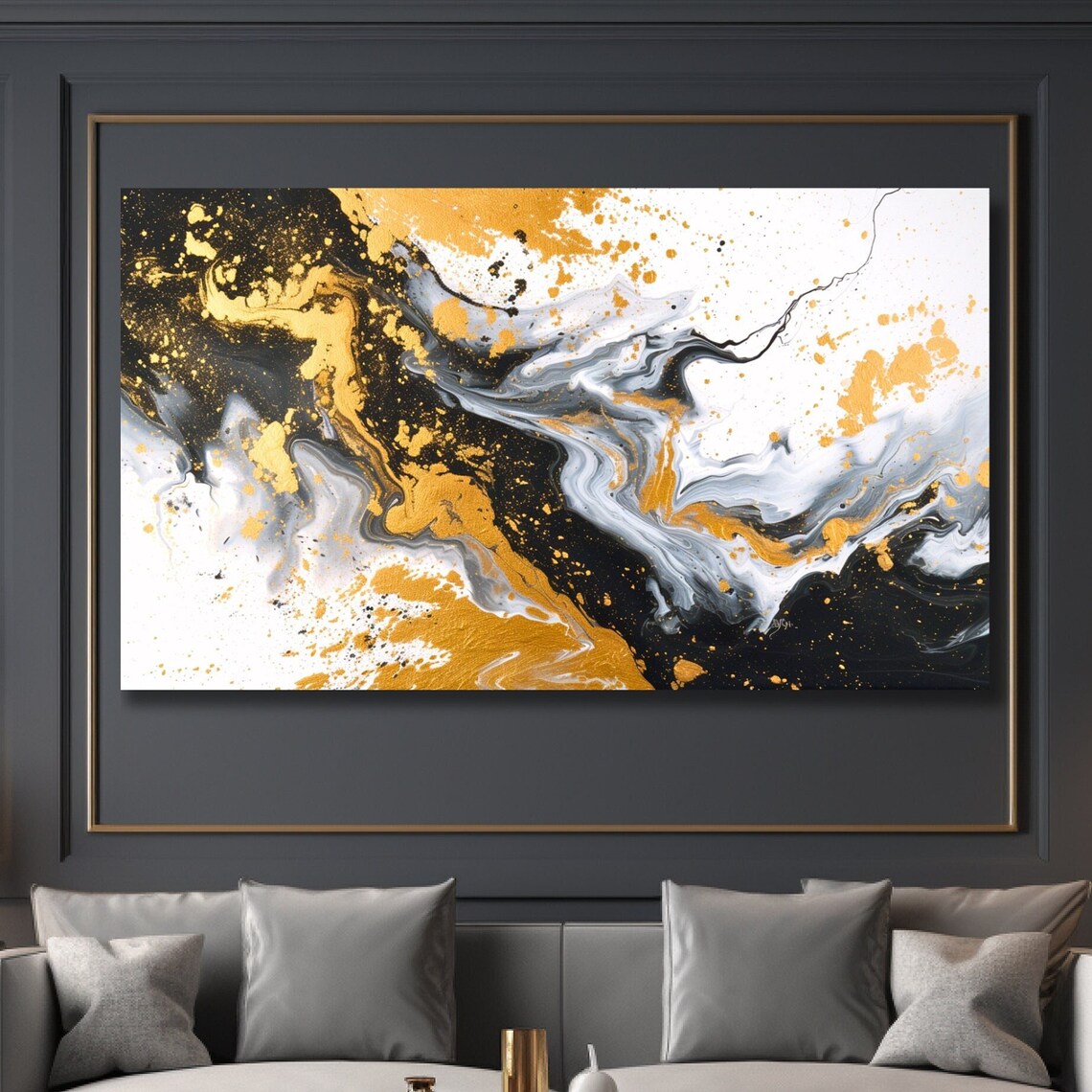 Black White And Gold Abstract Marble Fluid Painting Art Poster