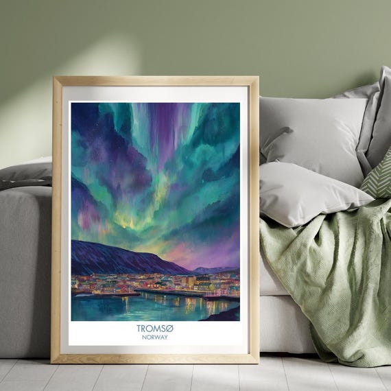 Troms Poster Norway Tromso Print Scandinavia Wall Art Christmas Snow Illustration