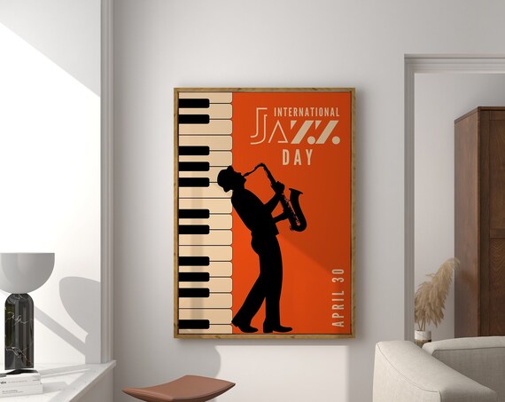 Jazz Day Retro Music Poster, Mid-Century Modern