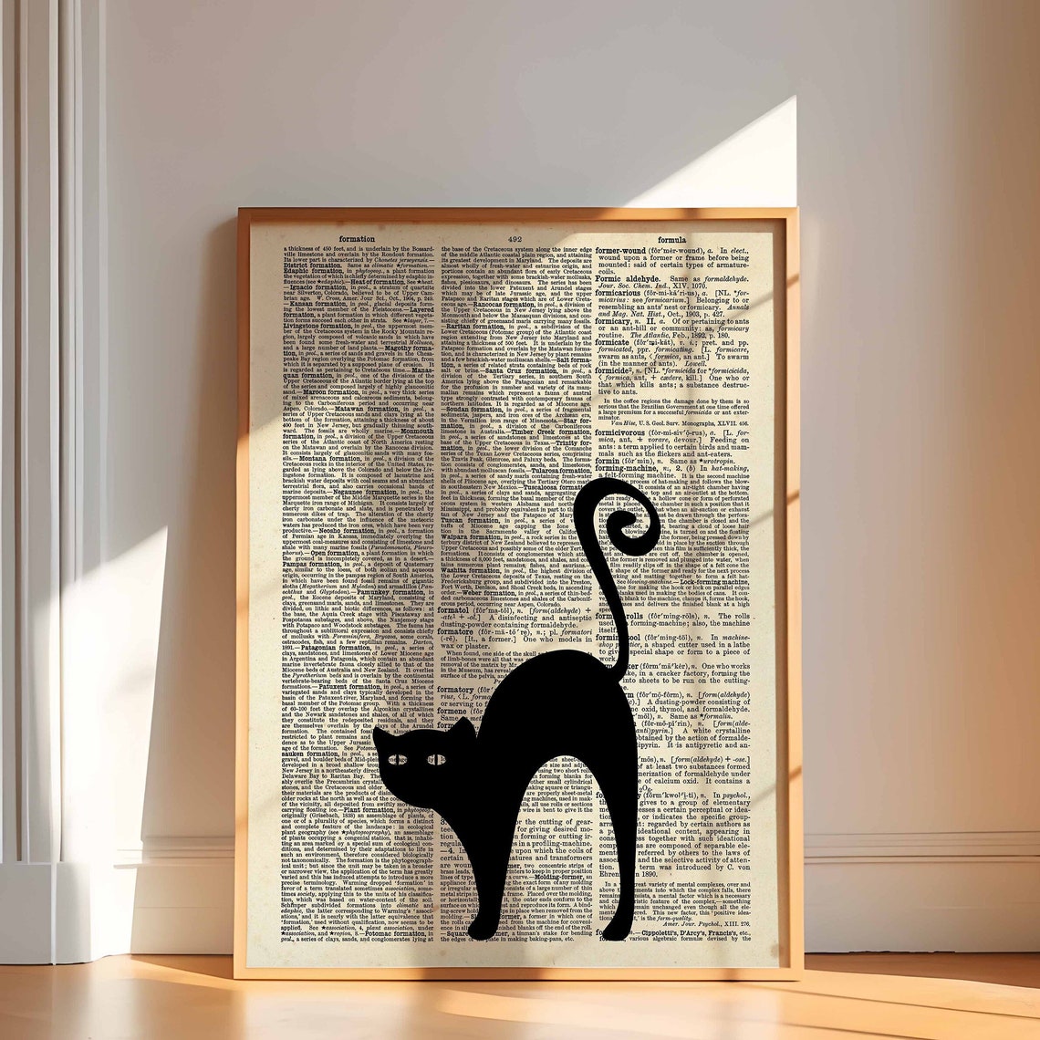 Black Cat on Vintage Dictionary Page Poster Halloween Spooky Decor