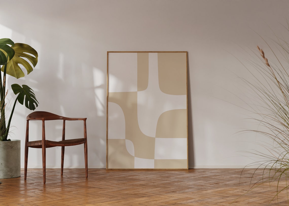 Beige And White Geometric Puzzle Blocks Abstract Wall Poster - Image 3