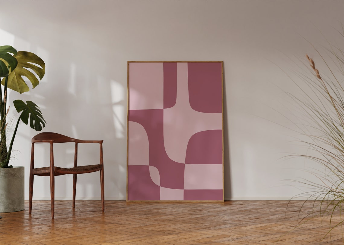 Dusty Rose Geometric Puzzle Blocks Abstract Pink Wall Poster - Image 4