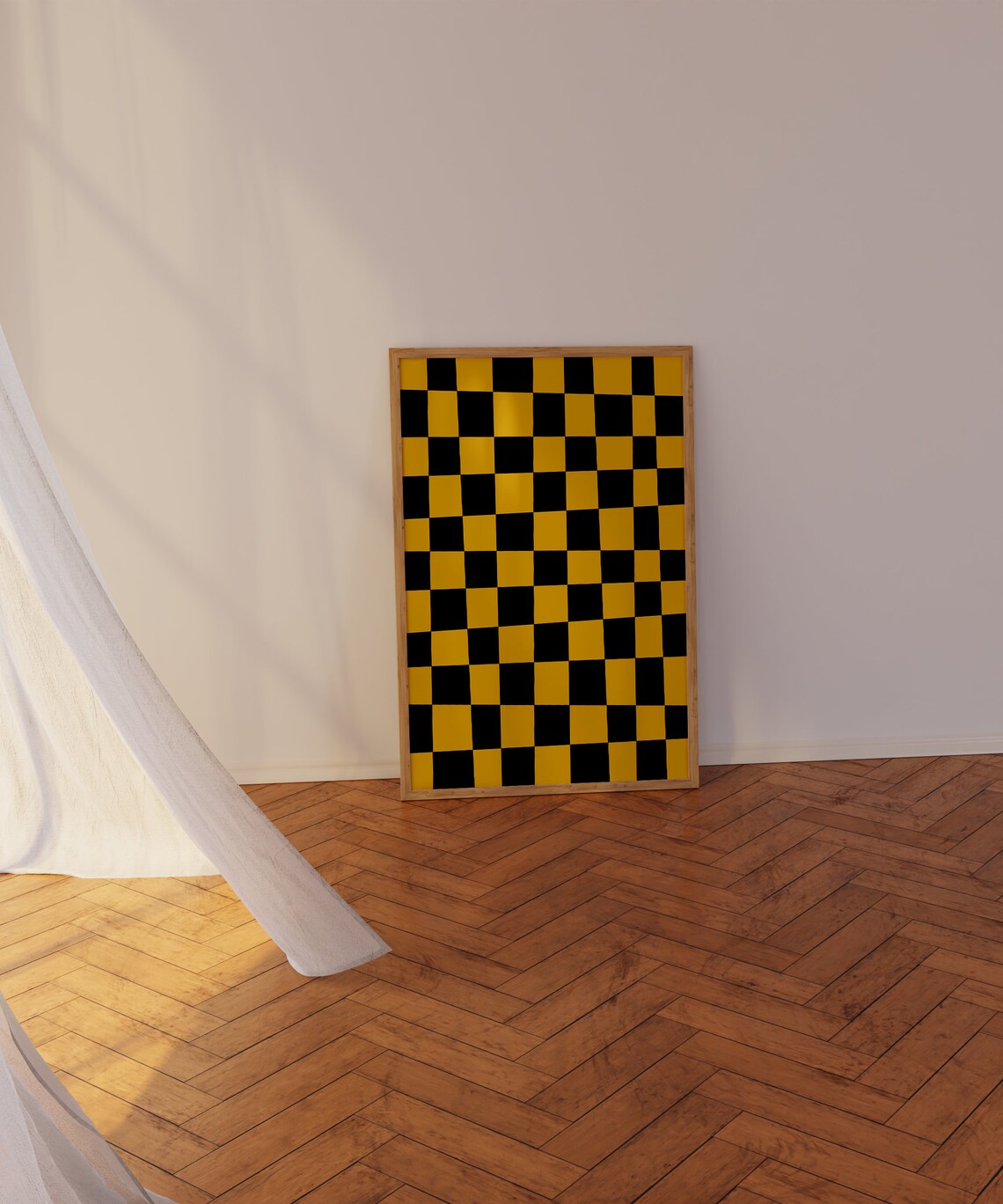 Black Yellow Checkerboard Bold High Contrast Graphic Art Poster - Image 2