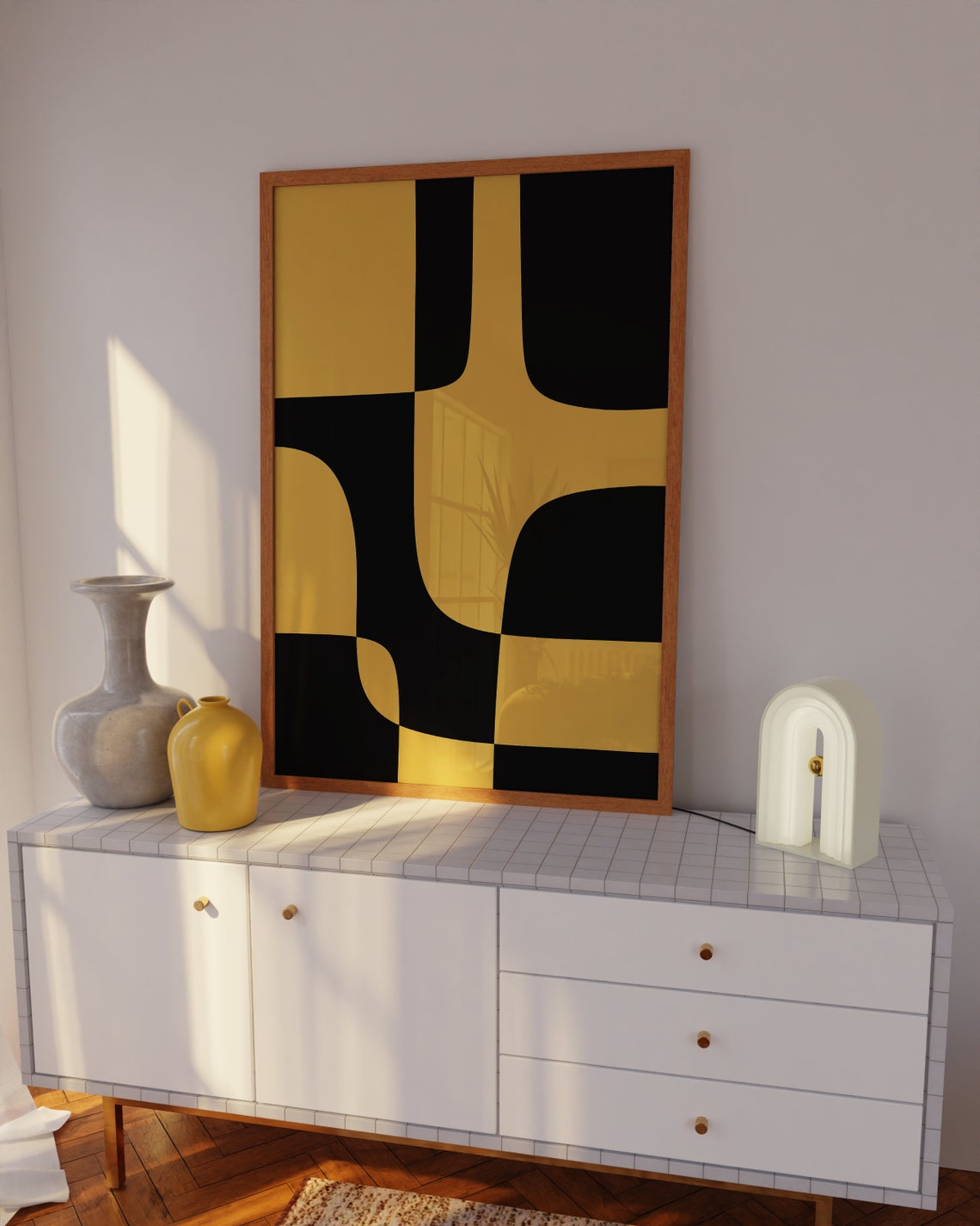 Black And Mustard Yellow Geometric Puzzle Blocks Bold Poster - Image 3