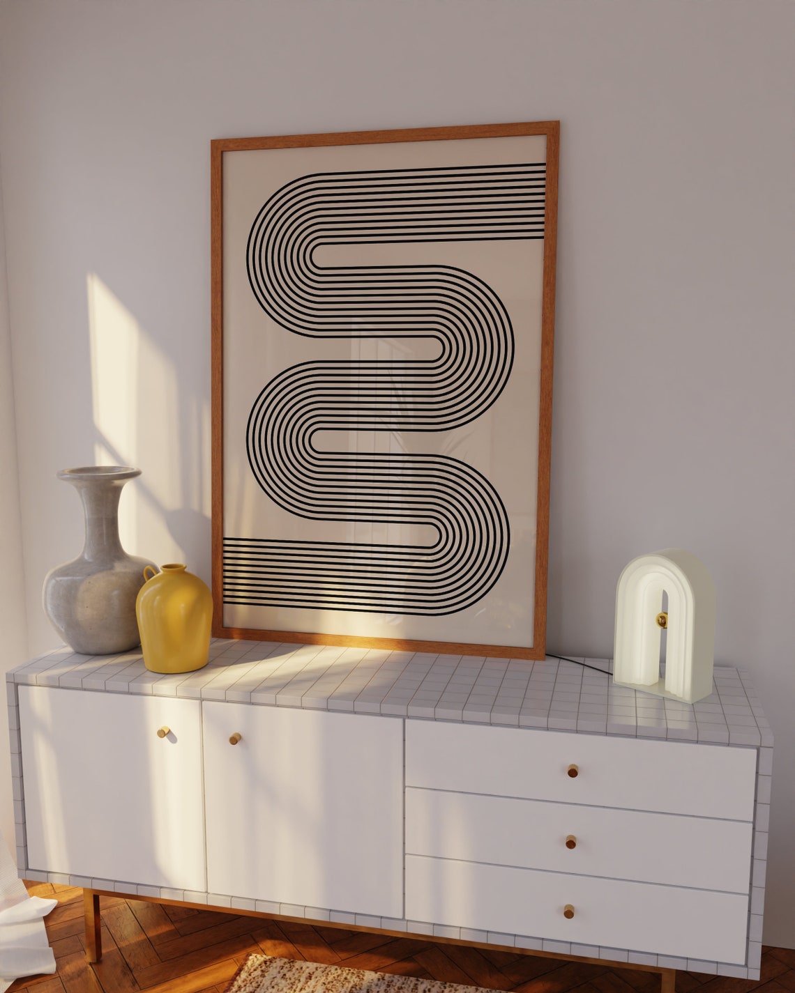 Black S Curve Parallel Lines Cream Minimalist Optical Art Poster - Image 3