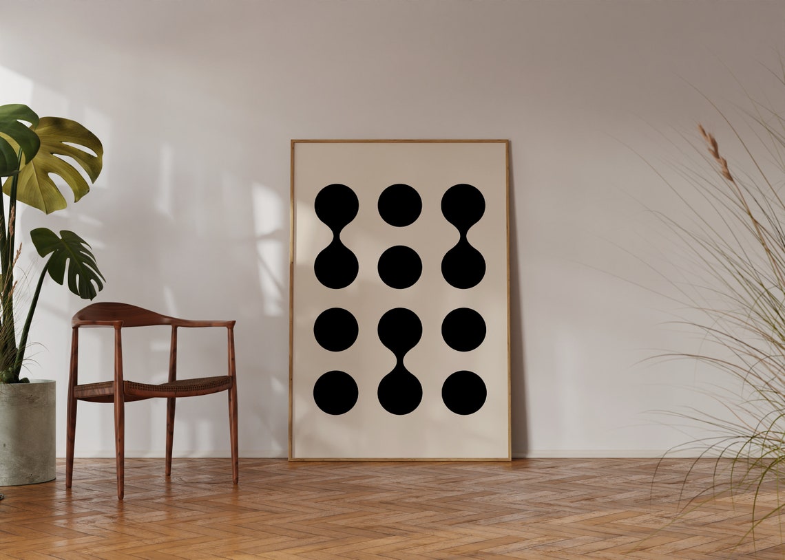 Black Dot Drip Mid Century Modern Abstract Graphic Art Poster