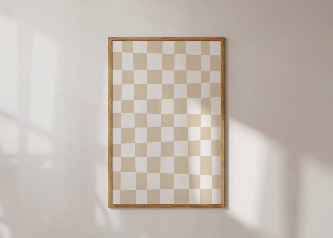 Beige White Checkerboard Soft Neutral Minimalist Modern Poster - Image 2