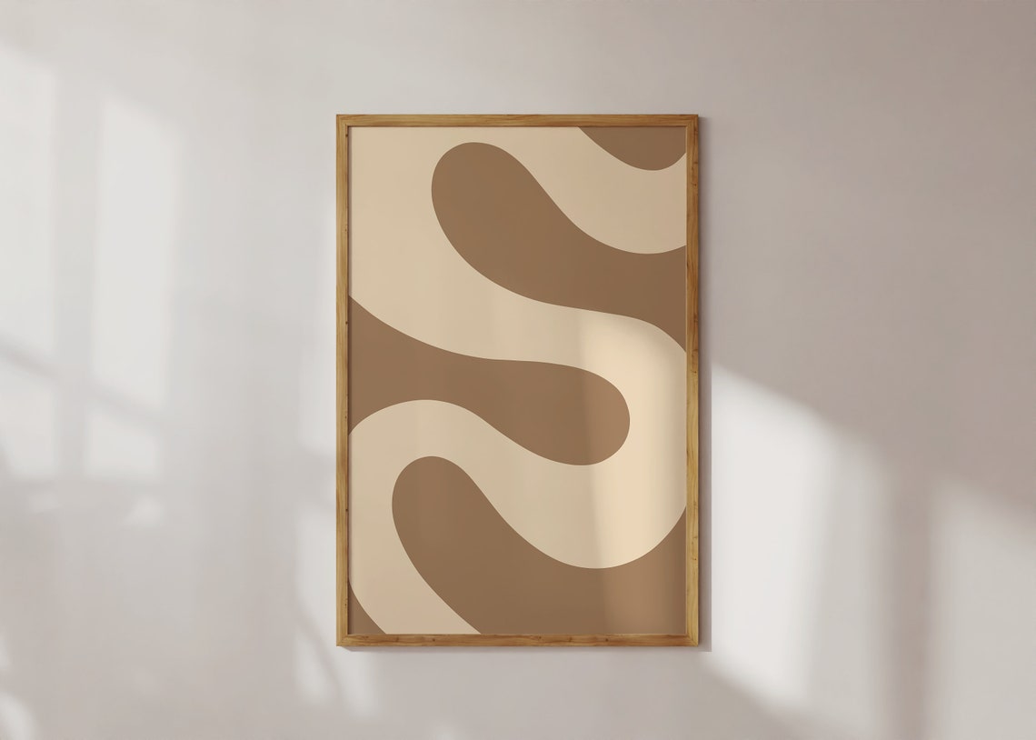 Tan Beige Wavy Curves Abstract Neutral Minimalist Wall Poster - Image 3