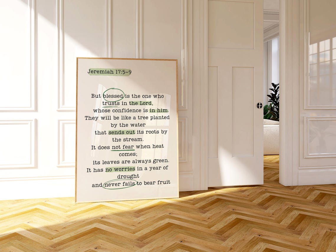 Jeremiah 17 Verse Trusts In The Lord Bible Scripture Green Poster - Image 2