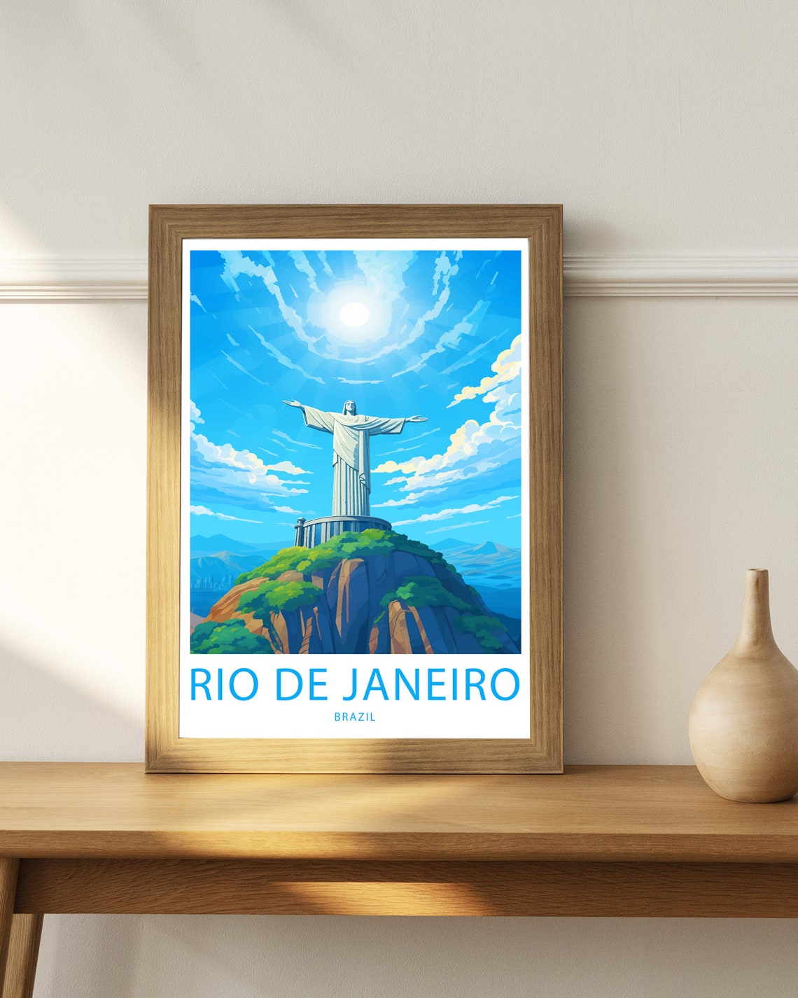 Rio de Janeiro Brazil Christ the Redeemer Illustrated Travel Poster - Image 3