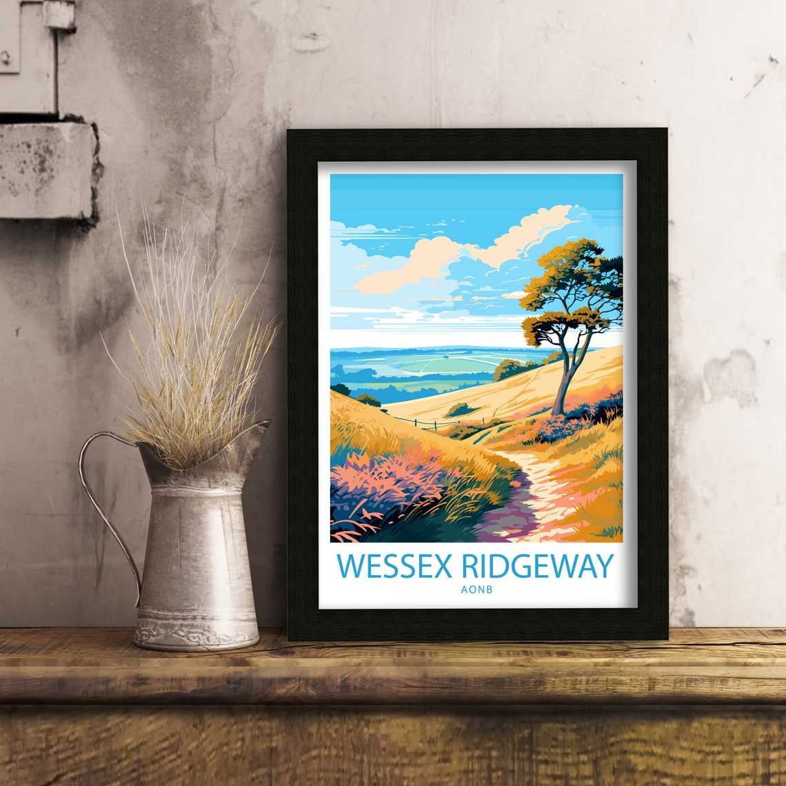 Wessex Ridgeway AONB Chalk Downs Lone Tree Footpath Travel Poster - Image 6