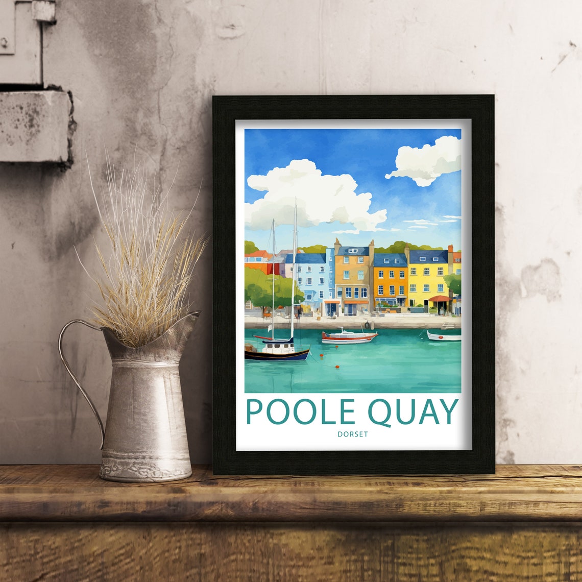 Poole Quay Dorset Harbour Boats Waterfront Illustrated Travel Poster - Image 6