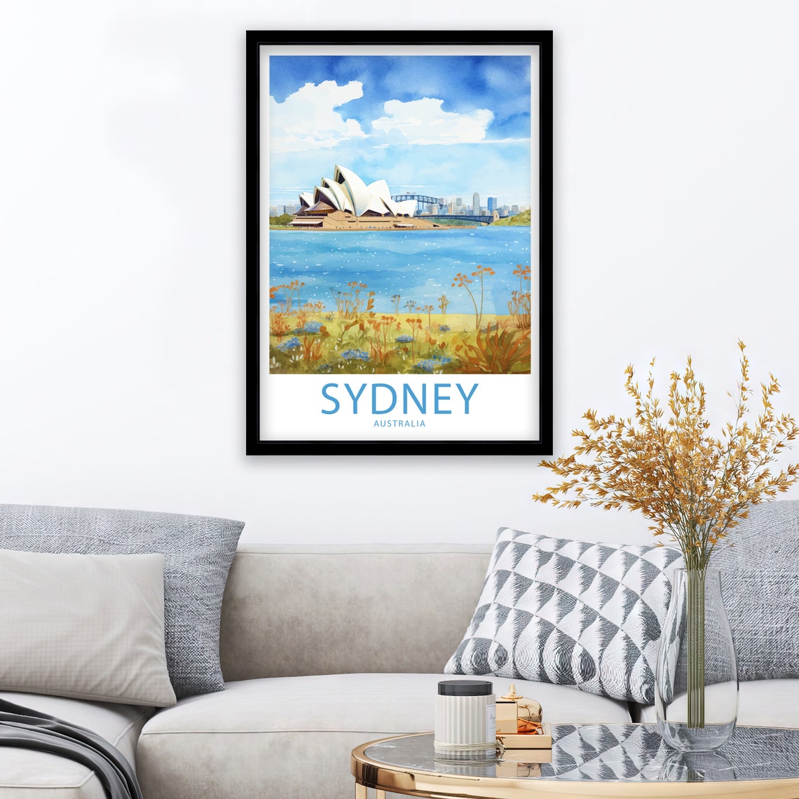 Sydney Australia Opera House Harbour Watercolor Illustrated Poster - Image 2