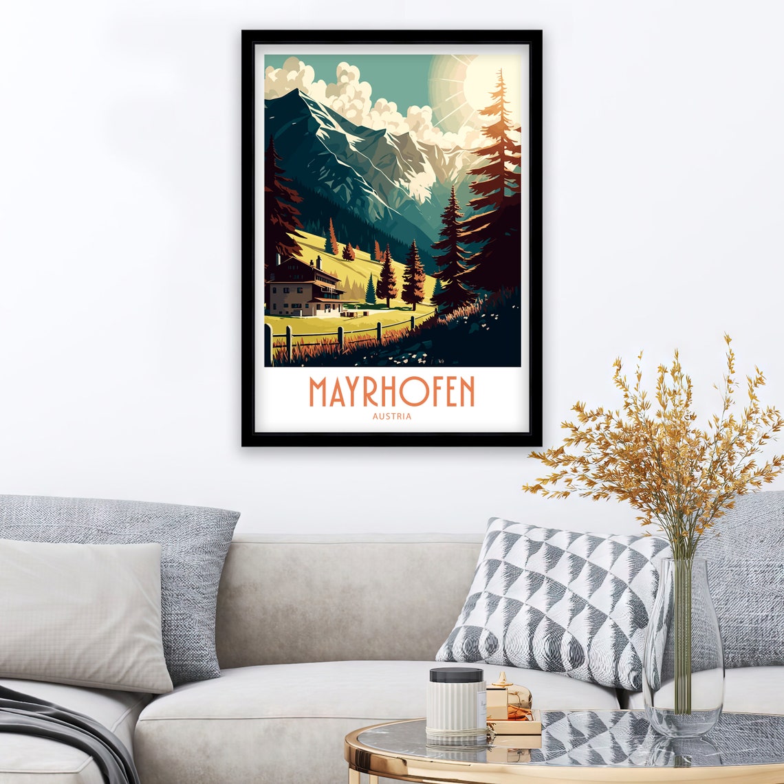 Mayrhofen Austria Alpine Mountain Chalet Pines Vintage Art Poster - Image 3