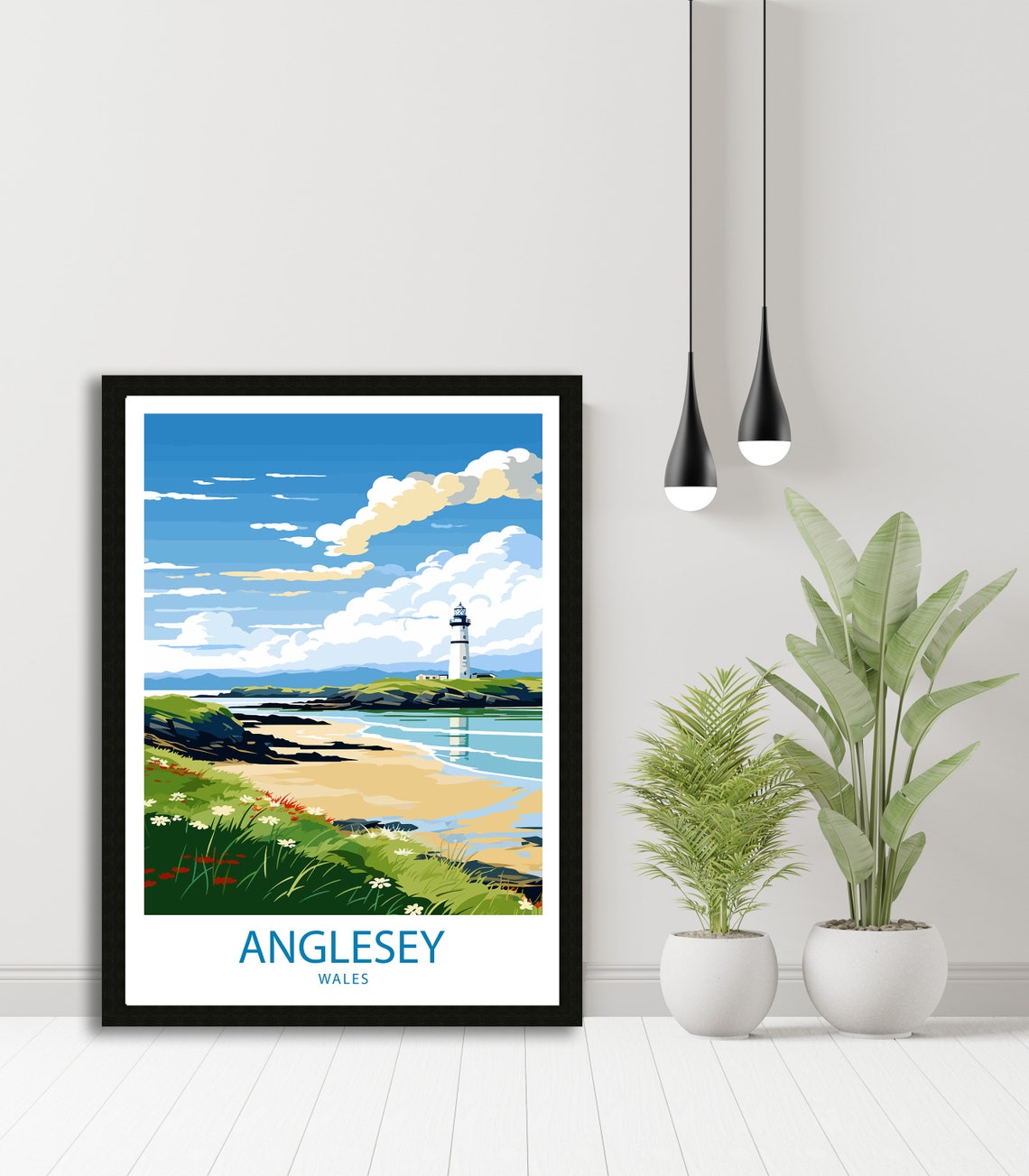 Anglesey Wales Lighthouse Coastal Bay Travel Illustration Poster - Image 4