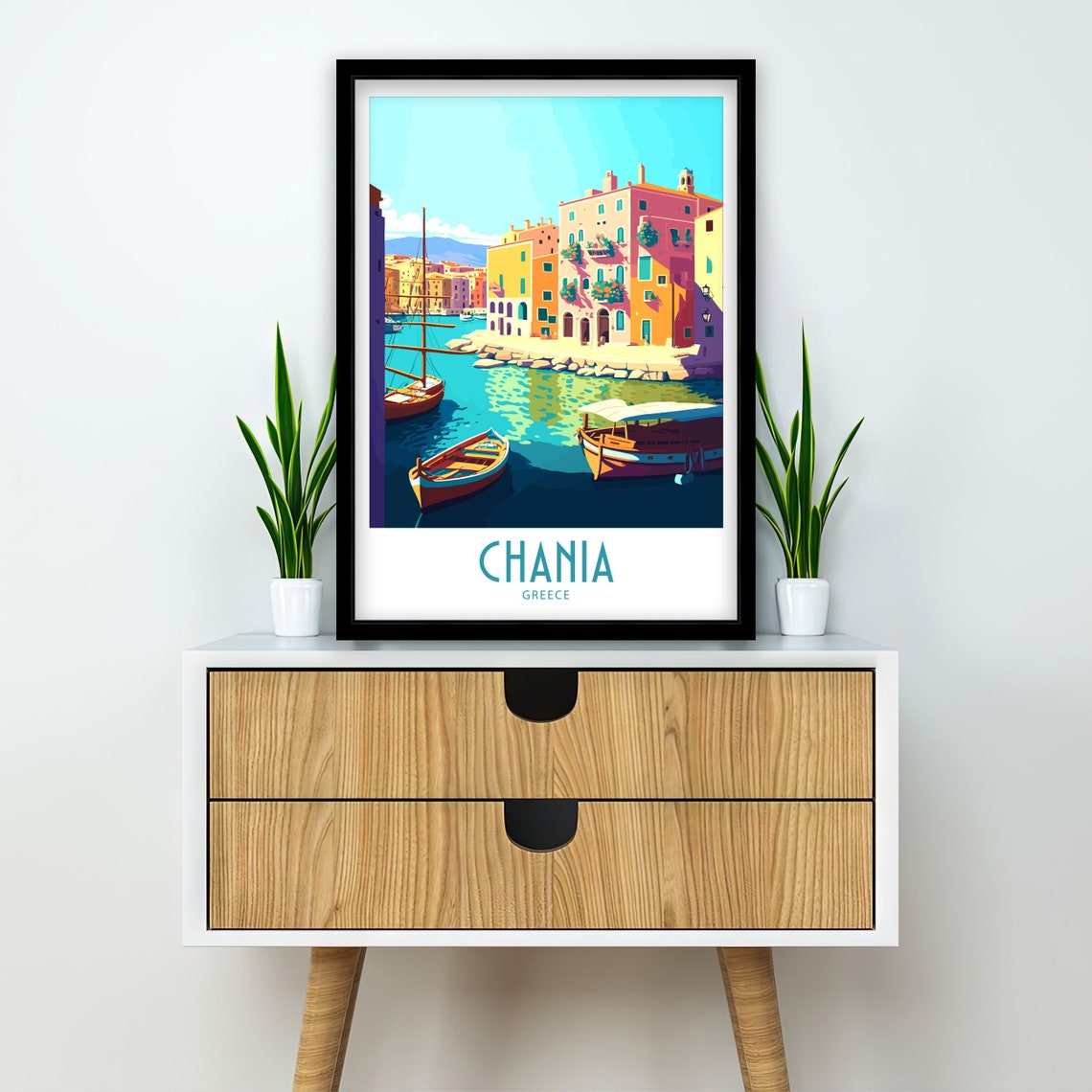 Chania Greece Old Harbour Colourful Waterfront Boats Travel Poster - Image 2