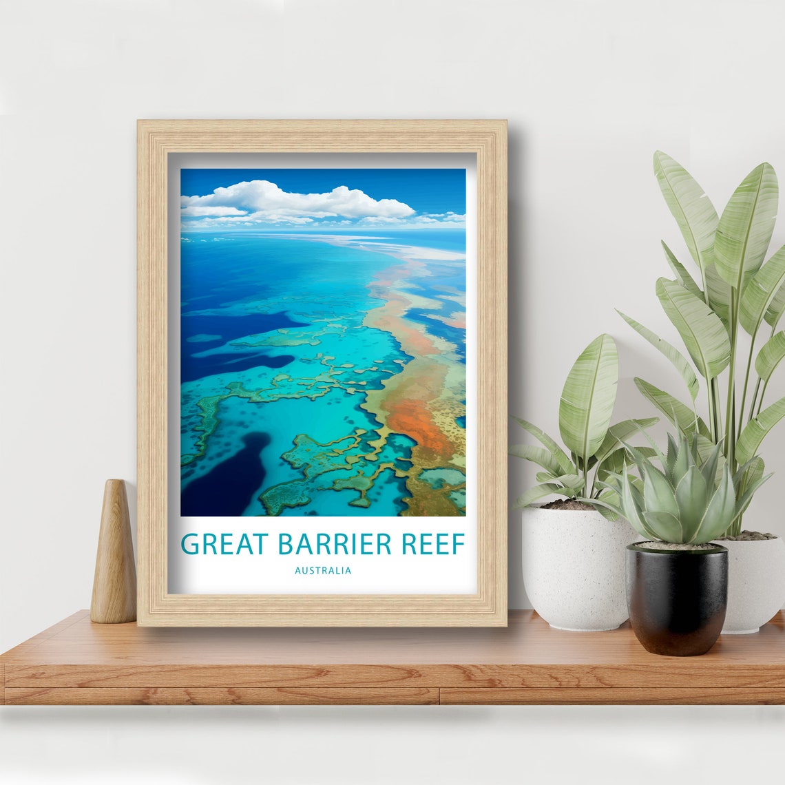 Great Barrier Reef Australia Aerial Ocean Illustrated Travel Poster - Image 5