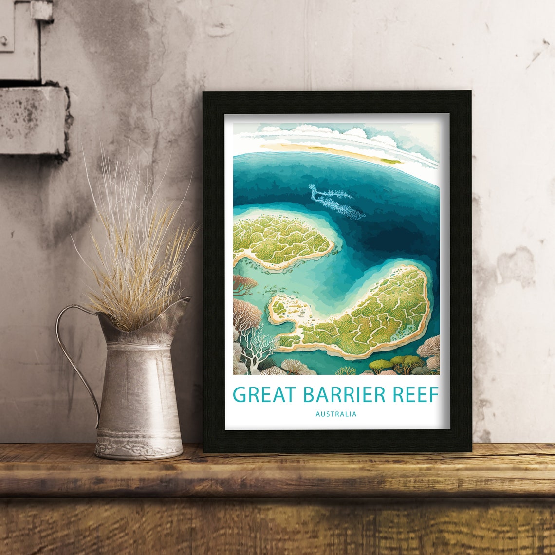 Great Barrier Reef Australia Aerial Coral Islands Map Style Poster - Image 6