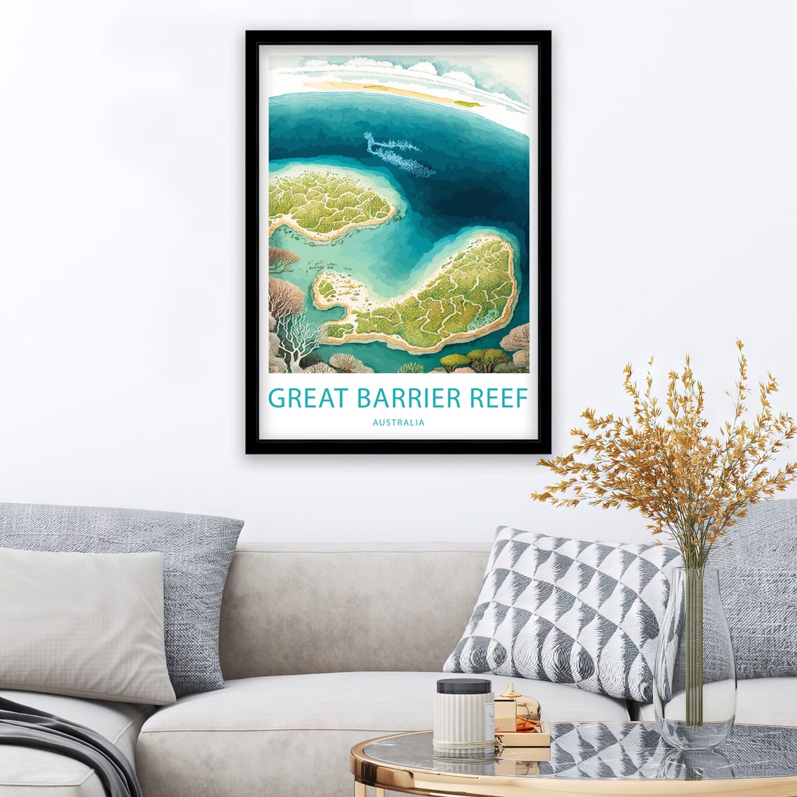 Great Barrier Reef Australia Aerial Coral Islands Map Style Poster - Image 2