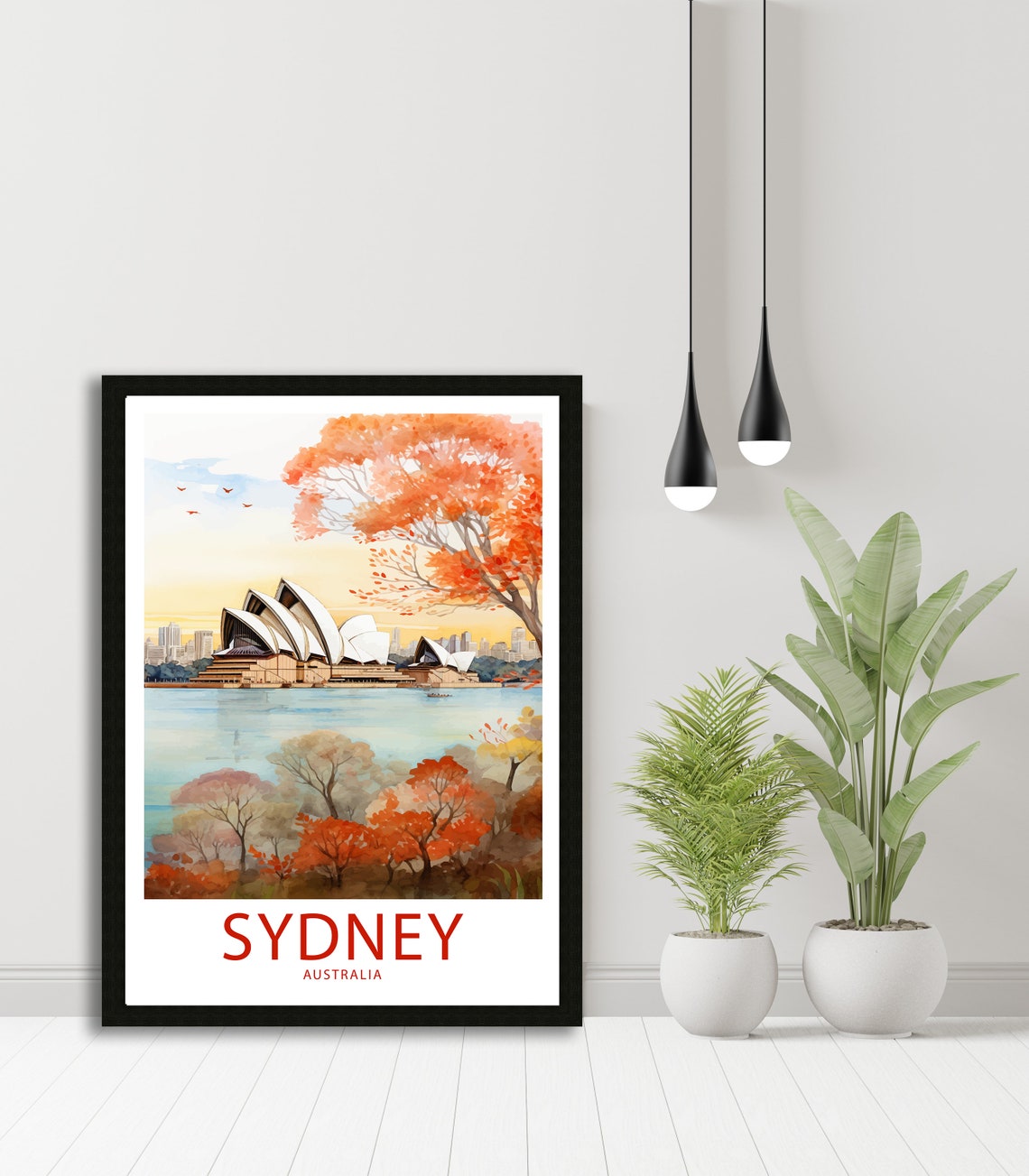 Sydney Australia Opera House Autumn Trees Illustrated Travel Poster - Image 4