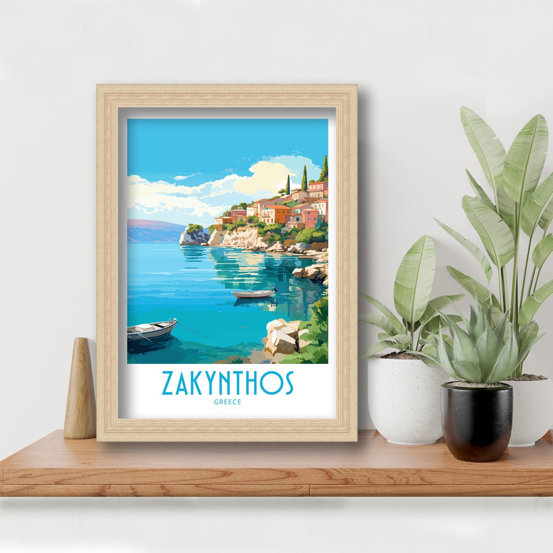 Zakynthos Greece Cliff Village Turquoise Rowboats Travel Poster - Image 6