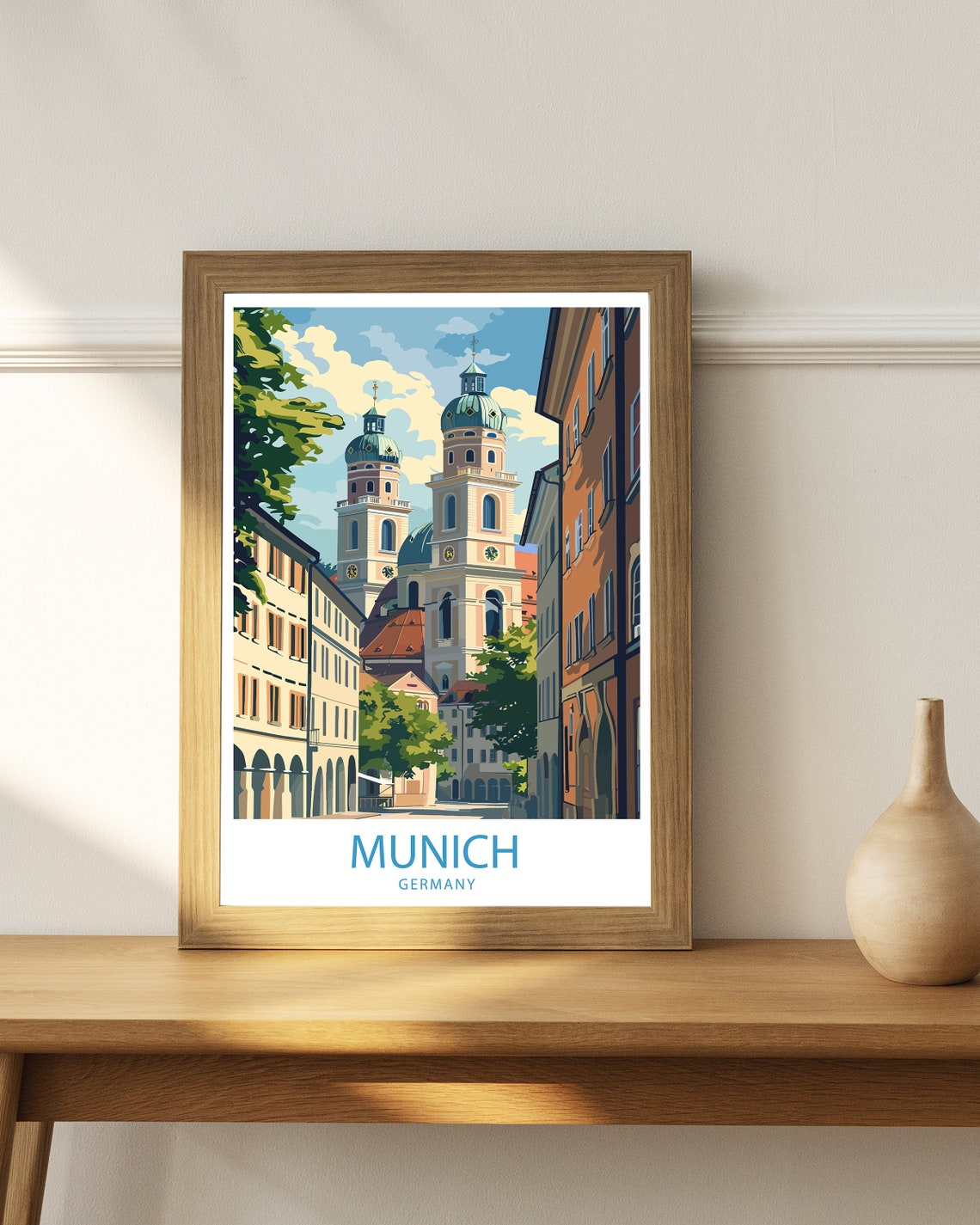 Munich Germany Historic Old Town Street with Church Domes Poster - Image 2