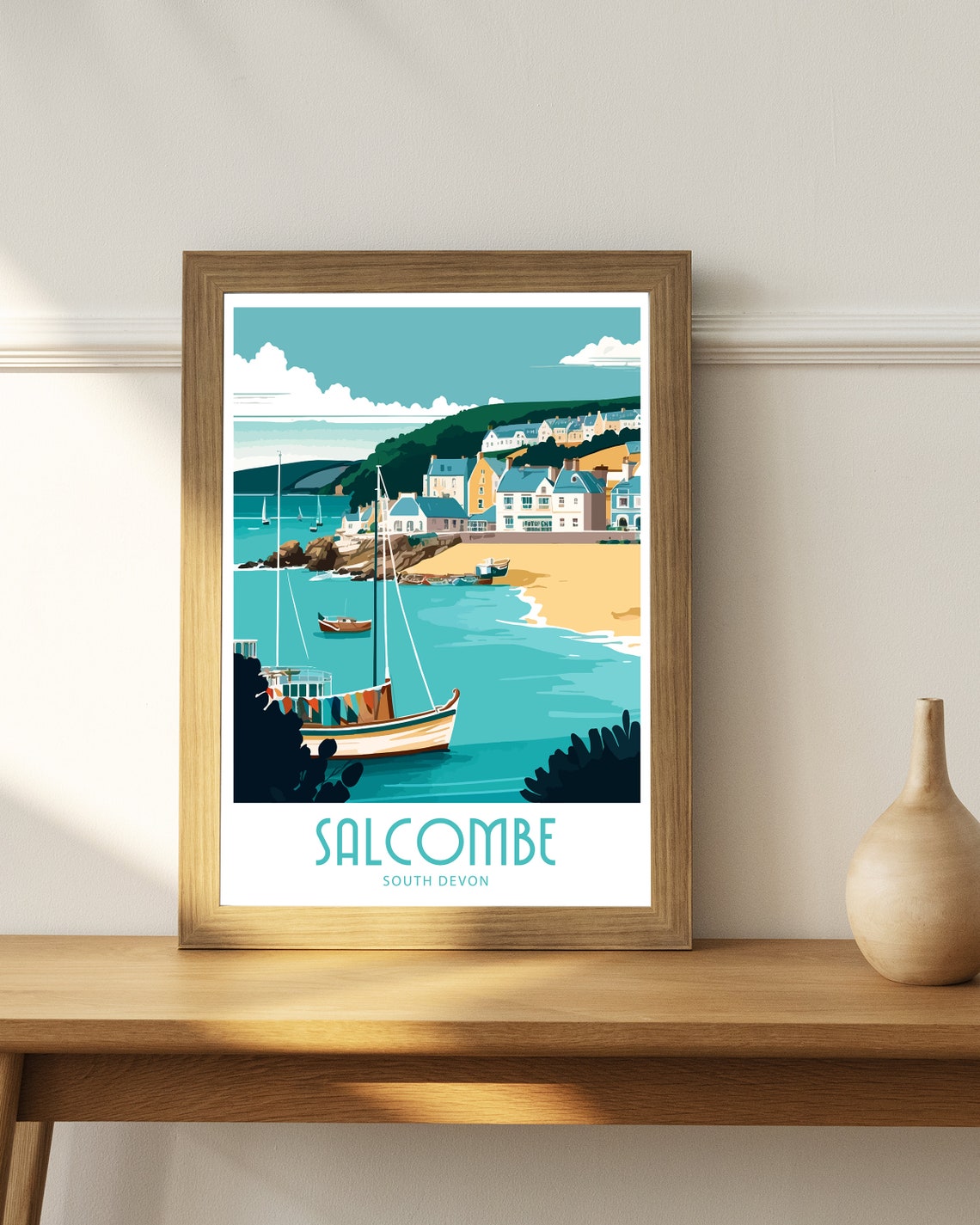 Salcombe South Devon Harbor Sailboats Beach Waterfront Art Poster - Image 4