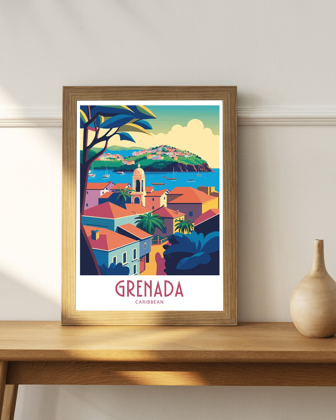 Grenada Caribbean Colorful Hillside Town And Bay Sailing Boats Poster - Image 4