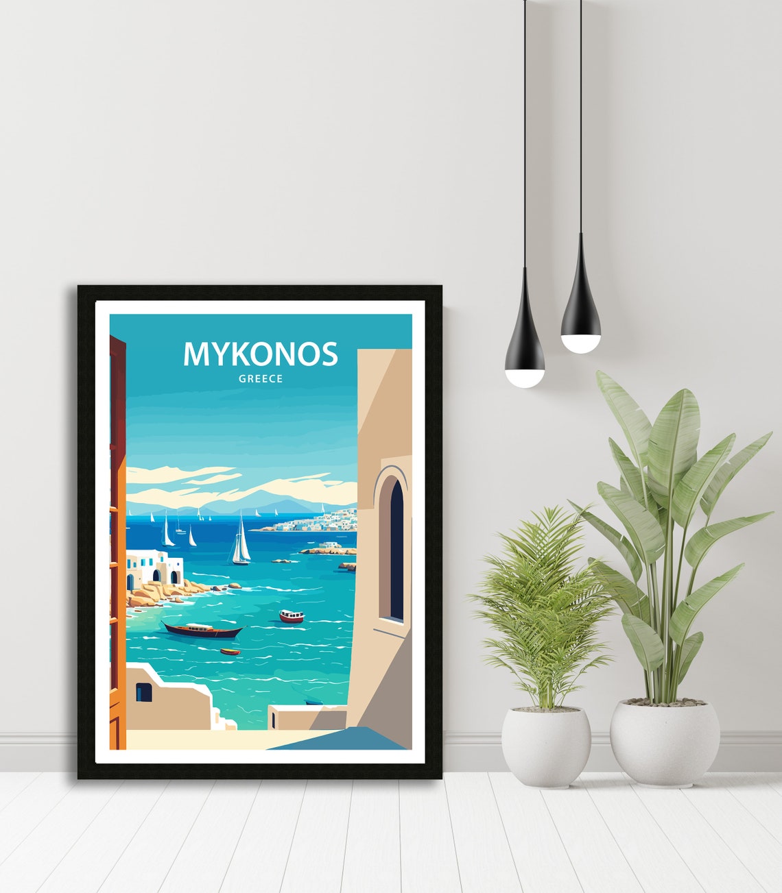 Mykonos Greece Harbour Sailboats Window View Vintage Travel Poster - Image 4