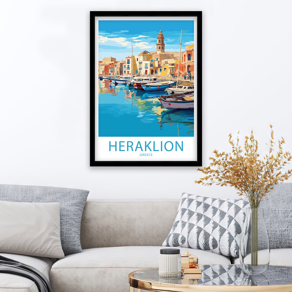 Heraklion Greece Old Harbor Fishing Boats Retro Travel Poster - Image 3