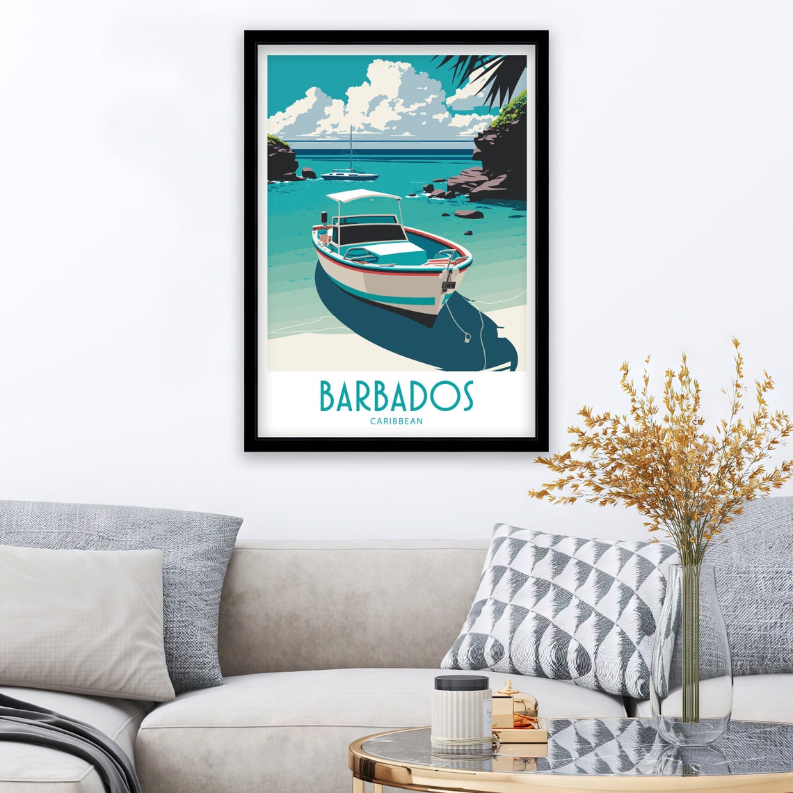 Barbados Caribbean Fishing Boat Turquoise Bay Vintage Travel Poster - Image 2