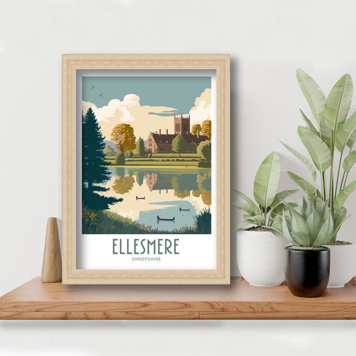 Ellesmere Shropshire Lake Reflection And Autumn Abbey Travel Poster - Image 5