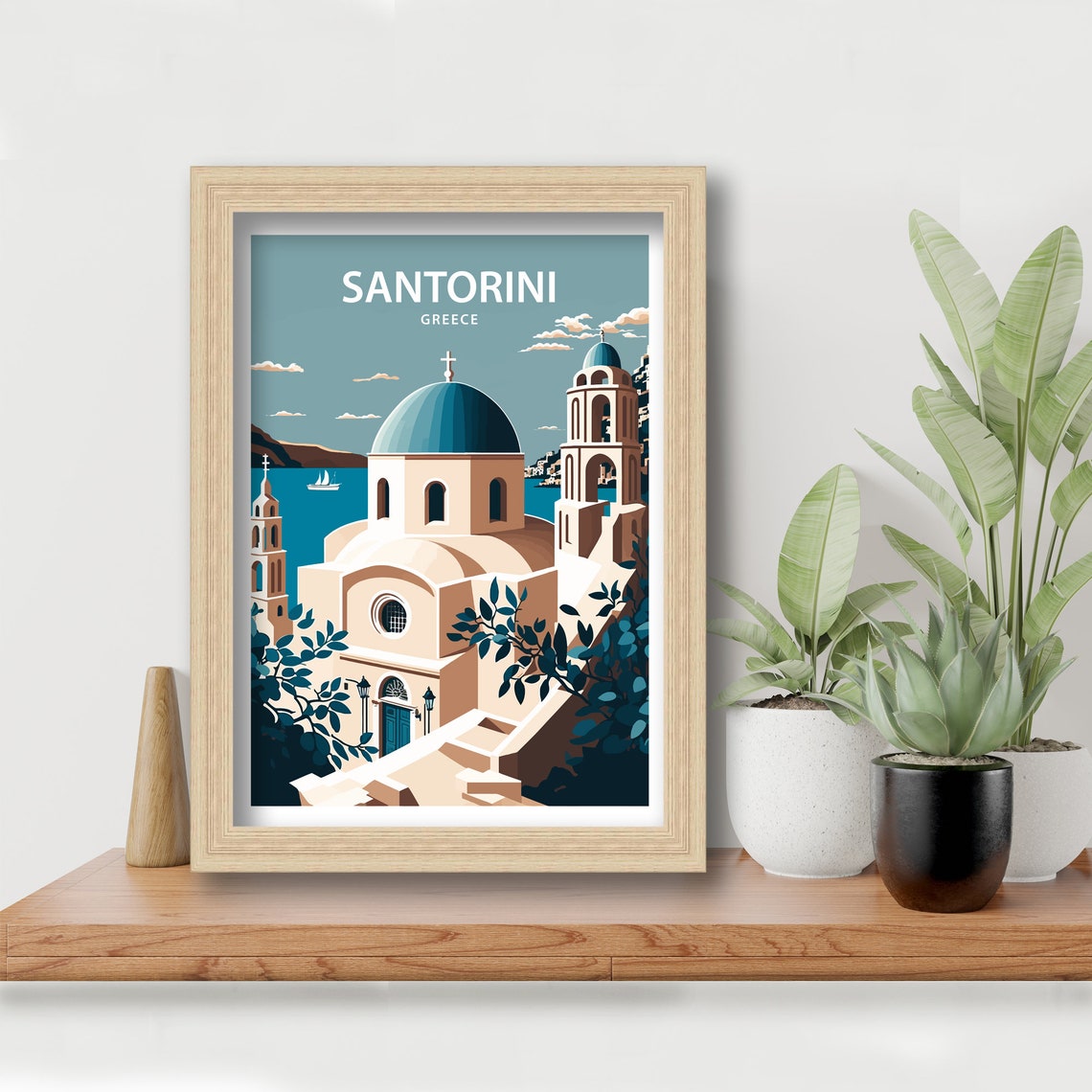 Santorini Greece Blue Dome Church Sea View Iconic Travel Poster - Image 5