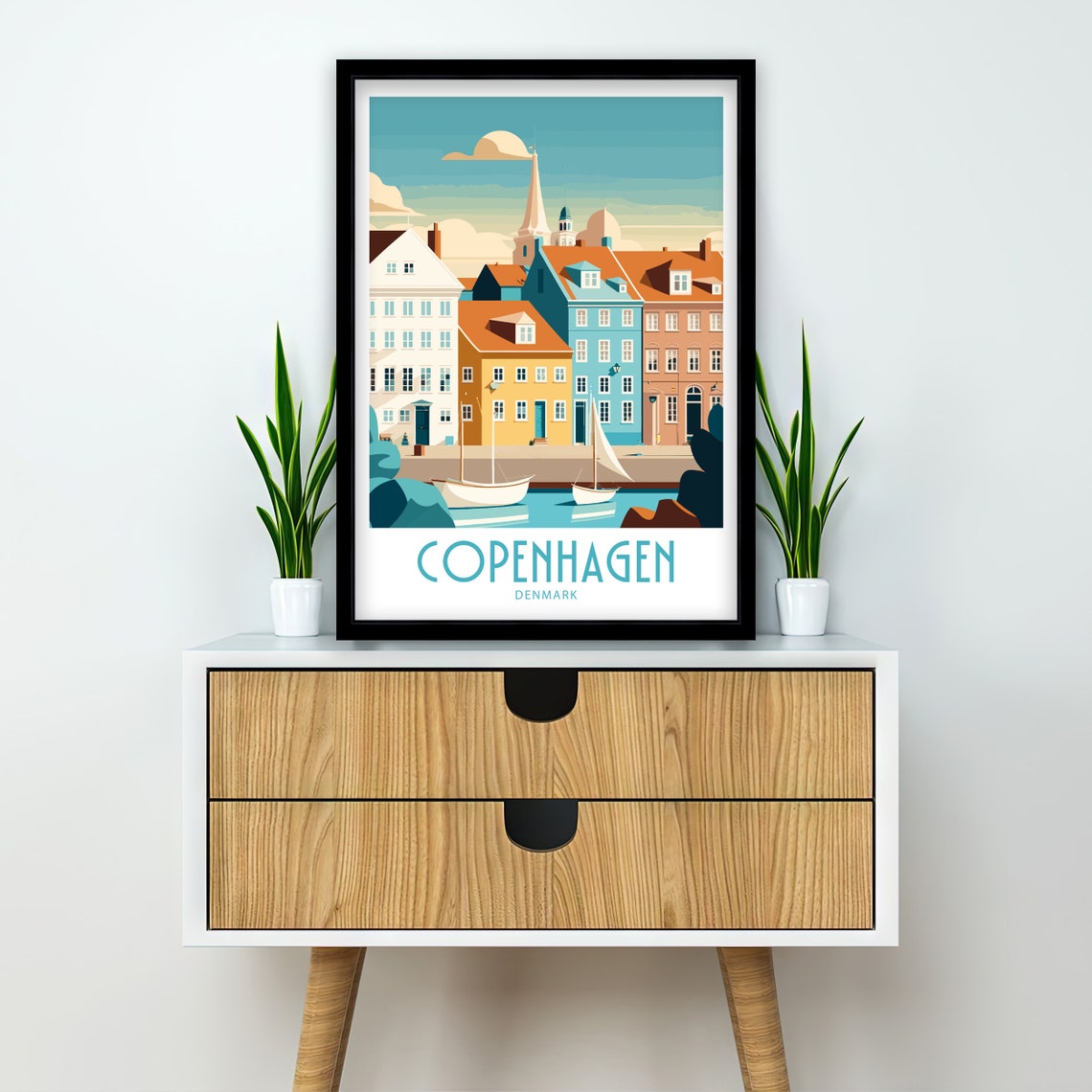Copenhagen Denmark Pastel Harbor Houses Sailboats Retro Poster - Image 2