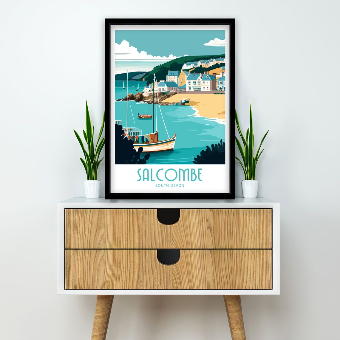 Salcombe South Devon Harbor Sailboats Beach Waterfront Art Poster - Image 2