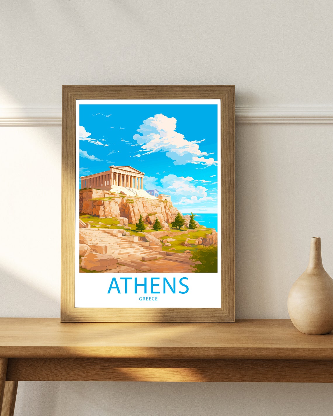 Athens Greece Parthenon Acropolis Ancient Ruins Blue Sky View Poster - Image 4
