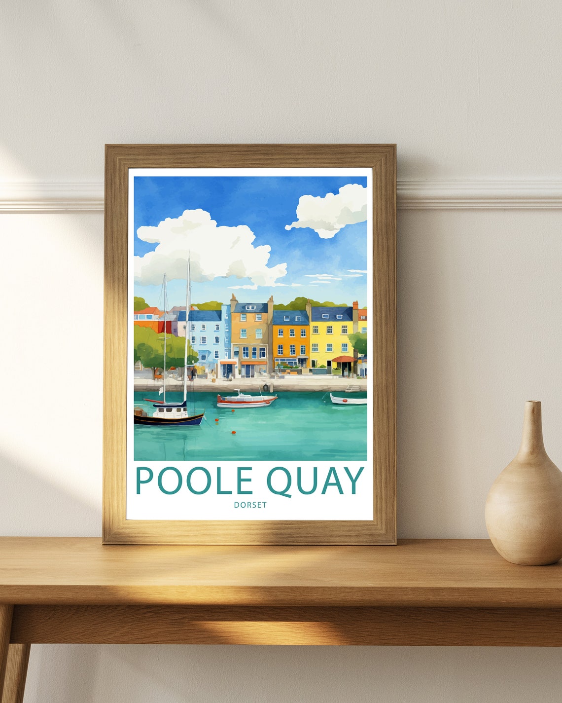 Poole Quay Dorset Harbour Boats Waterfront Illustrated Travel Poster - Image 3