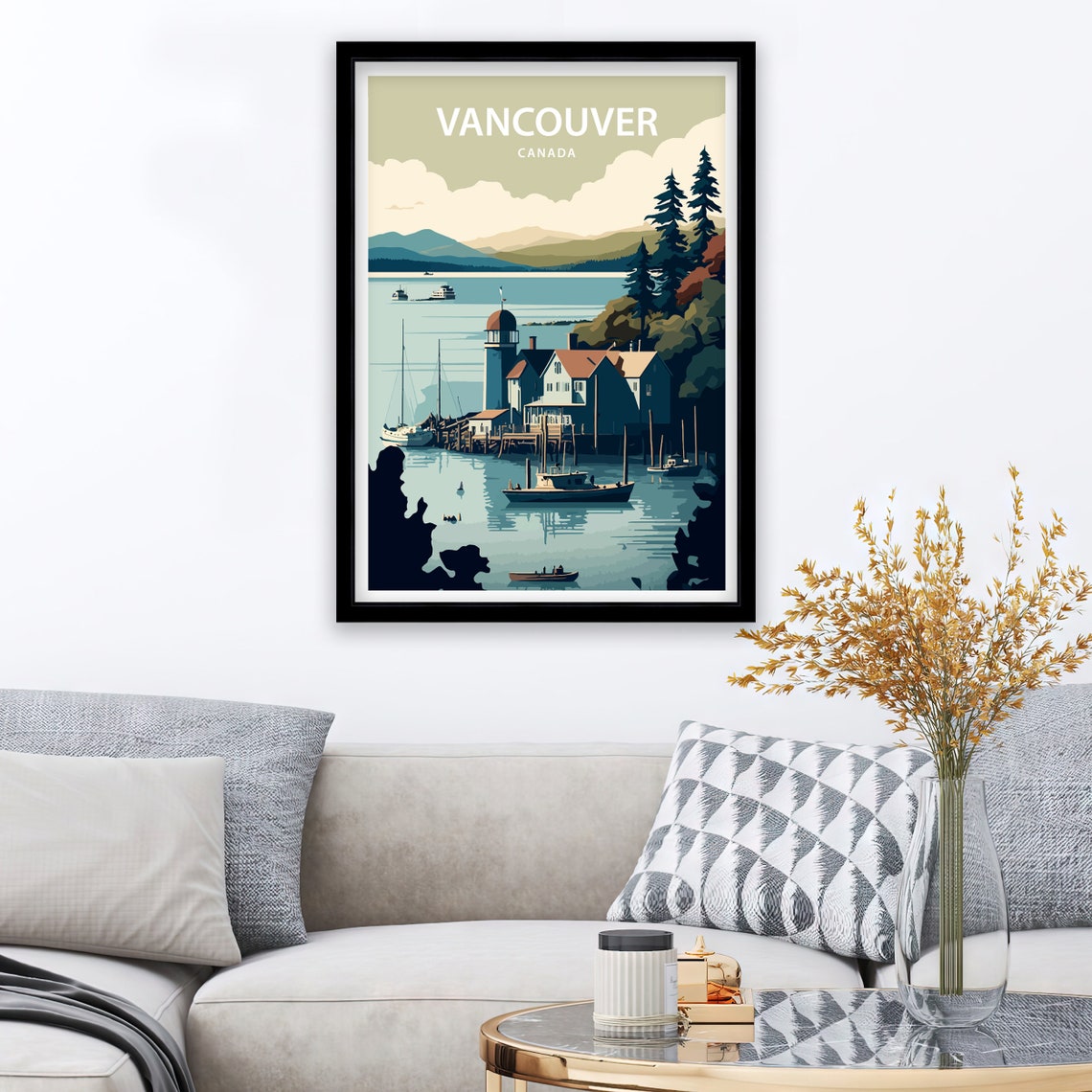 Vancouver Canada Harbor Boats Pine Shore Vintage Travel Poster - Image 2