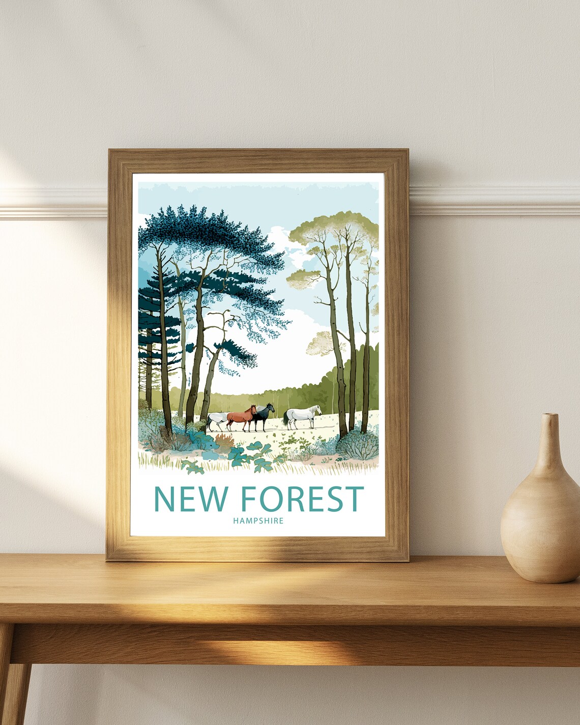 New Forest Hampshire Wild Horses Tall Pines Vintage Style Poster - Image 4