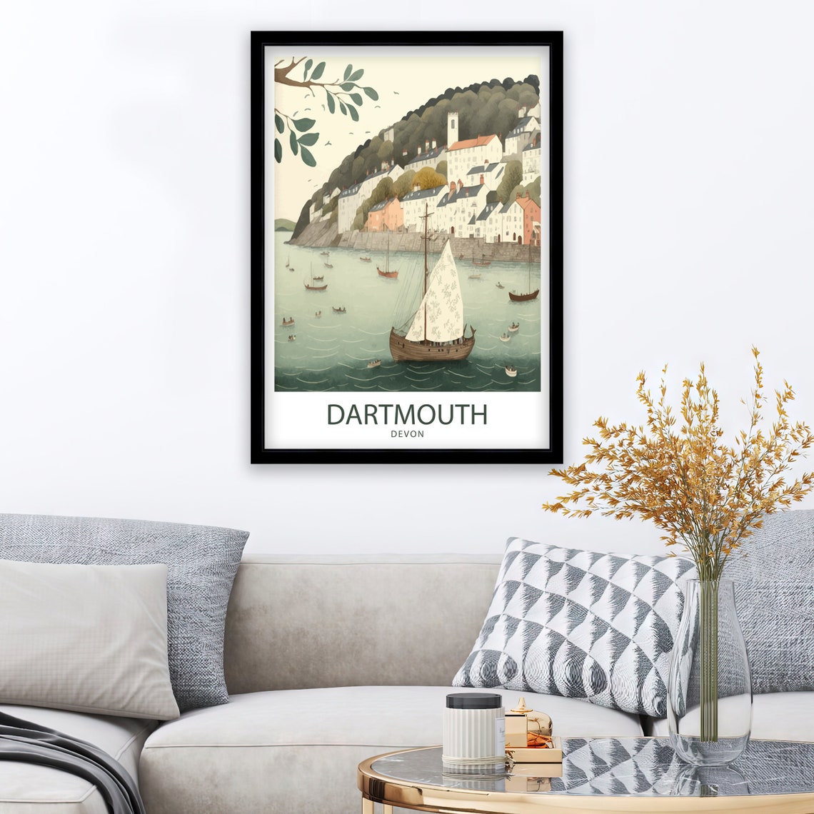Dartmouth Devon Harbour Tall Ship Waterfront Vintage Travel Poster - Image 2