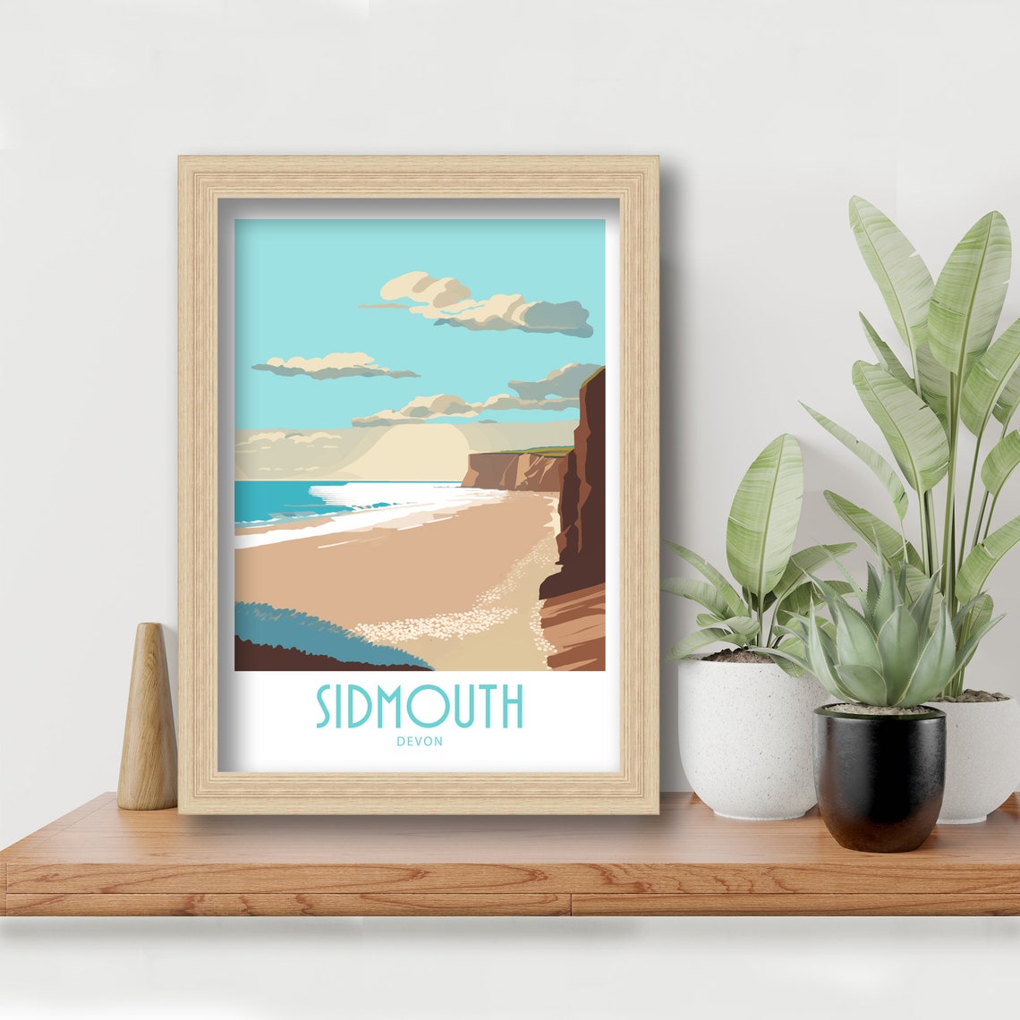 Sidmouth Devon Red Cliffs Golden Beach Sunset Retro Travel Poster - Image 6