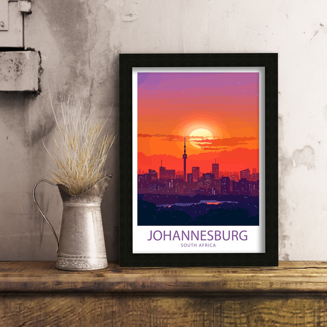 Johannesburg South Africa Sunset Silhouette of the City Skyline Poster - Image 6
