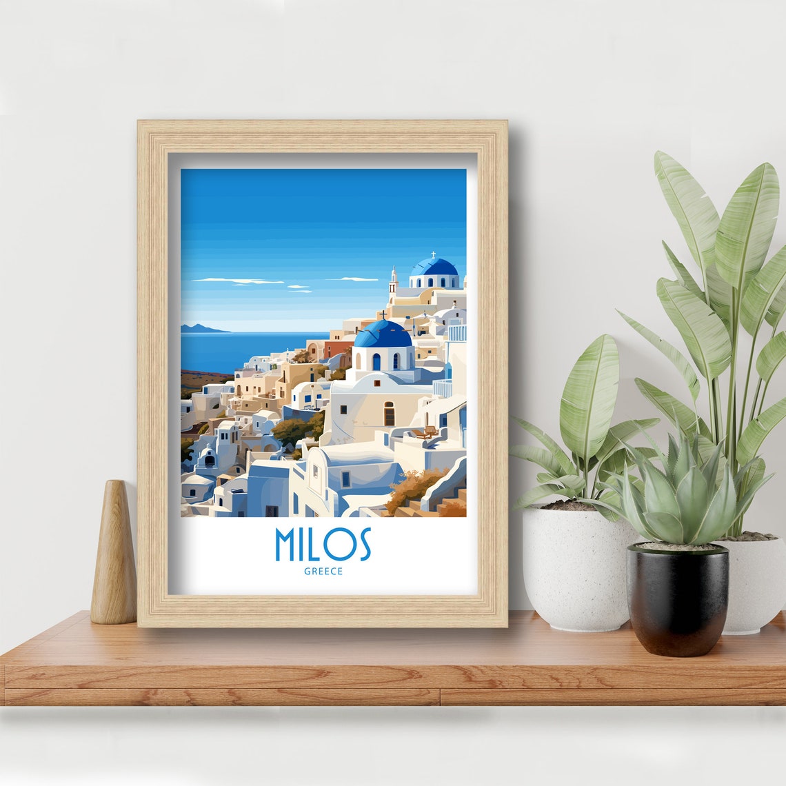 Milos Greece Whitewashed Blue Dome Seaside Town Travel Poster - Image 6