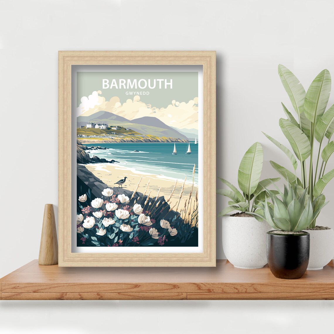 Barmouth Gwynedd Wales Sandy Beach Sailboats Vintage Travel Poster - Image 4