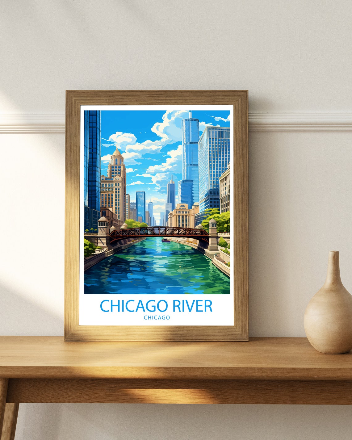 Chicago River Illinois Downtown Towers Bridge Waterway Travel Poster - Image 3