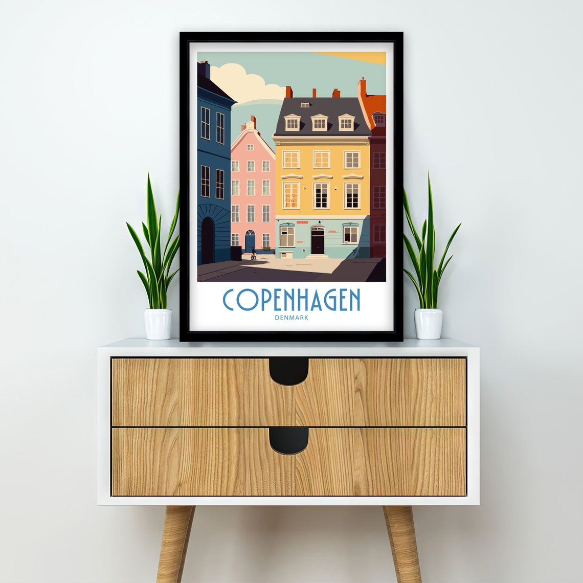 Copenhagen Denmark Colorful Old Town Street Retro Travel Poster - Image 2