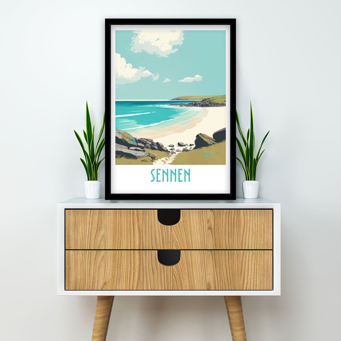 Sennen Cornwall Turquoise Cove Sandy Beach Retro Travel Poster - Image 2