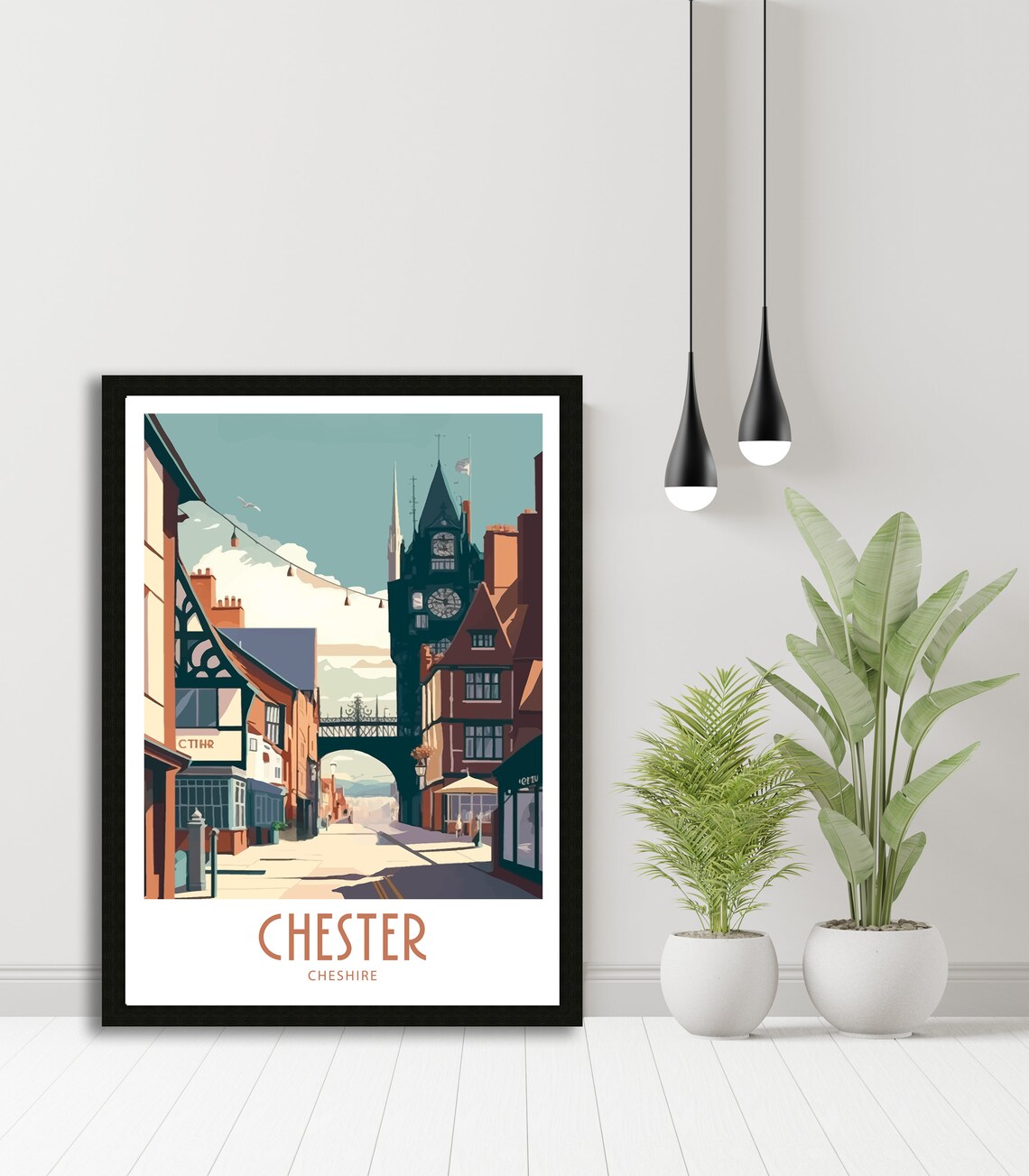 Chester Cheshire Historic Eastgate Clock Street Scene Vintage Poster - Image 5