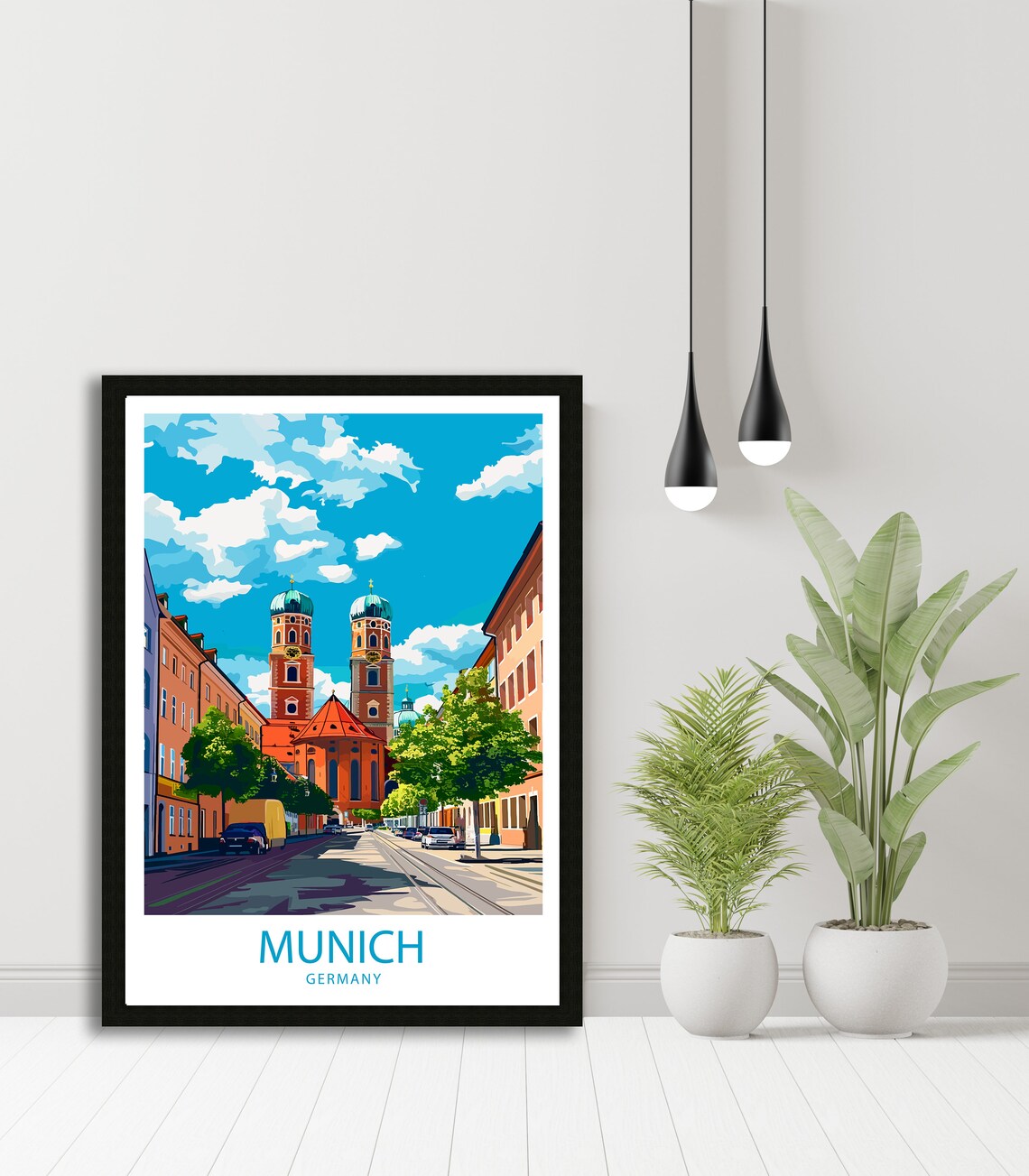Munich Germany Frauenkirche Twin Domes City Street Travel Poster - Image 3